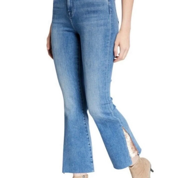 7 For All Mankind Denim - 7 For All Mankind Luxe Vintage High Waist Slim Kick Sequined Jeans, Blue Size 31